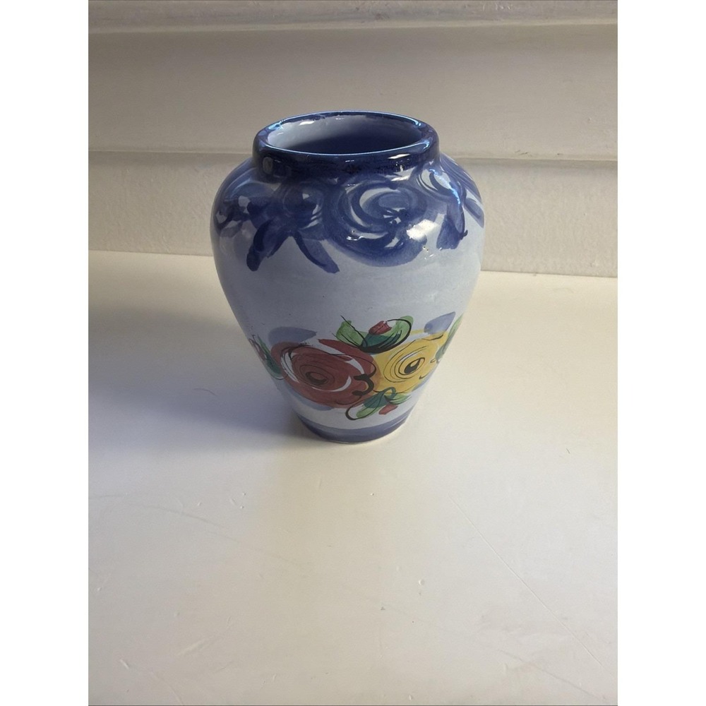 Vintage Portugal Pottery 4.5" Vase Vestal Alcobaca Hand Painted Floral #62